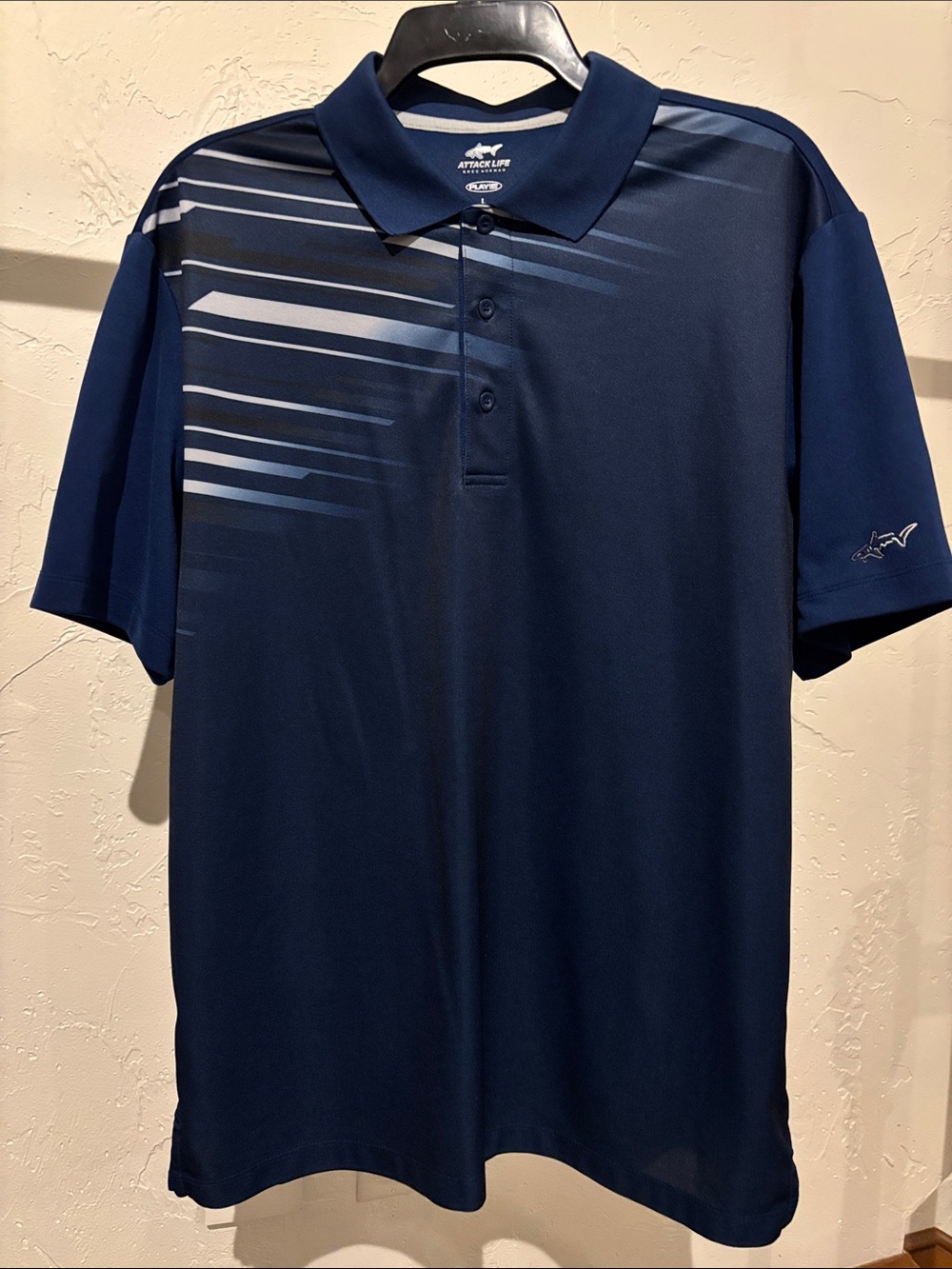 Attack Life by Greg Norman and Light Gray Striped Performance Polo
